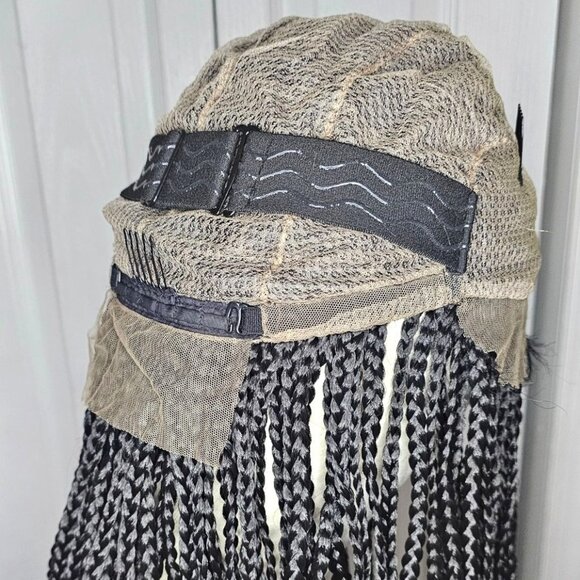 28 inch Long Boxed Braided Synthetic Wig Full Double Lace Black Braids HD Front - Picture 8 of 8